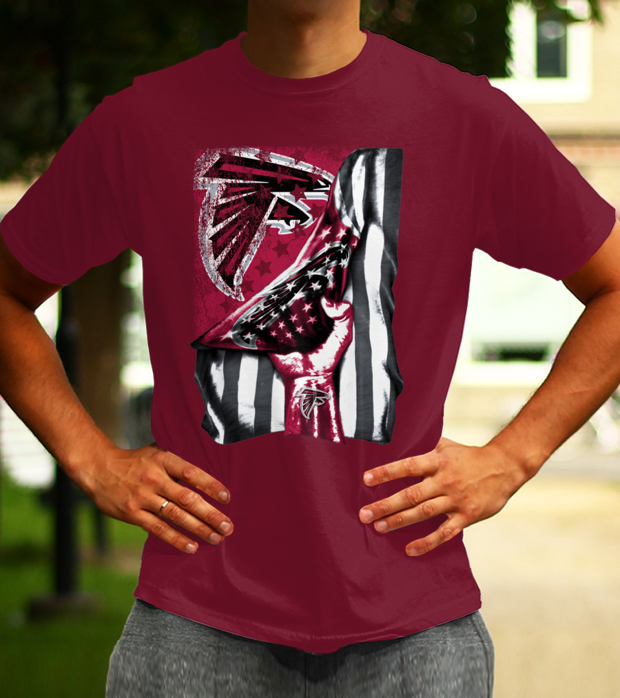 Atlanta Falcons Logo Stars And Stripes Fist Raised T-Shirt