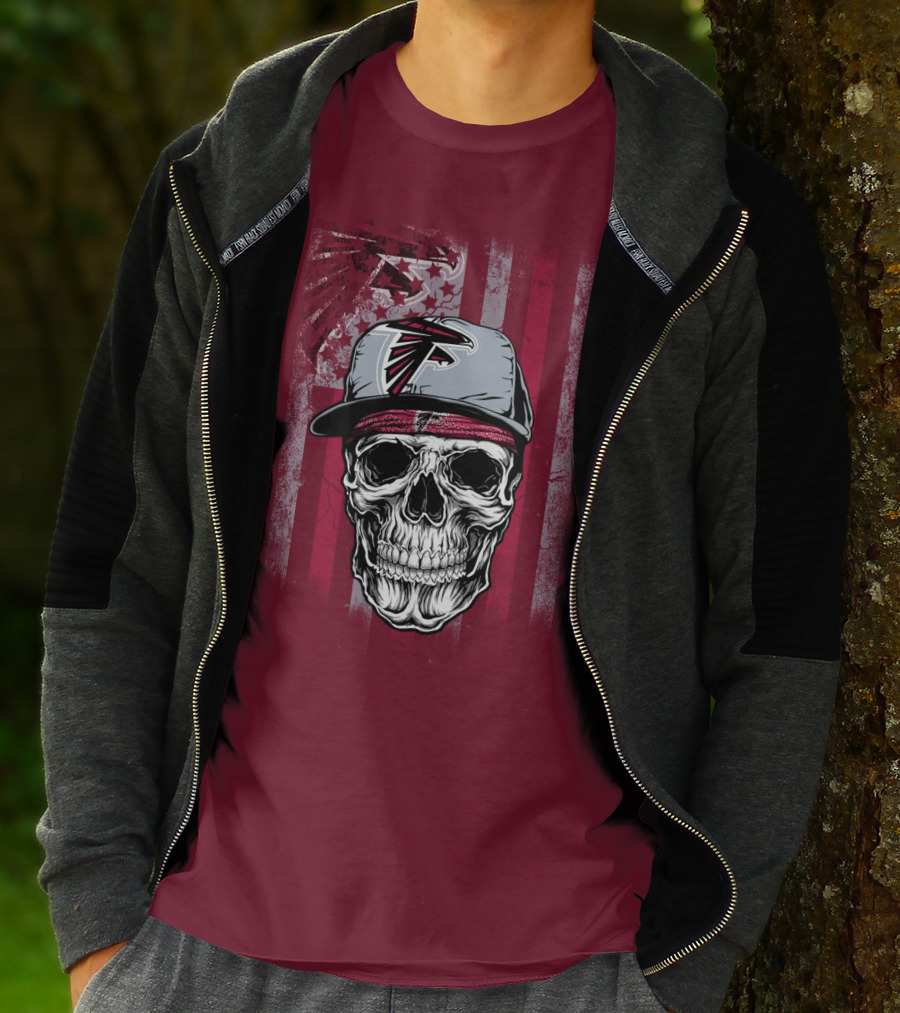 Atlanta Falcons Skull With Hat And Striped T-Shirt