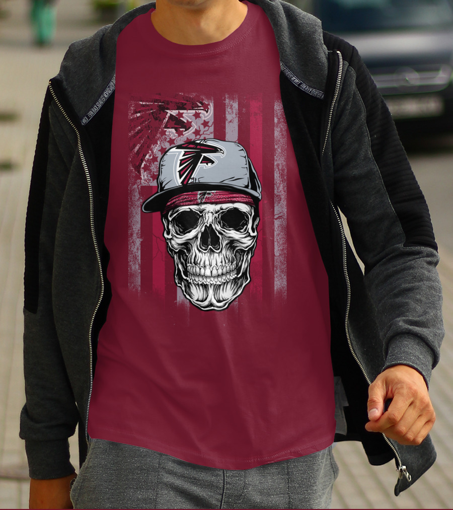 Atlanta Falcons Skull With Hat And Striped T-Shirt