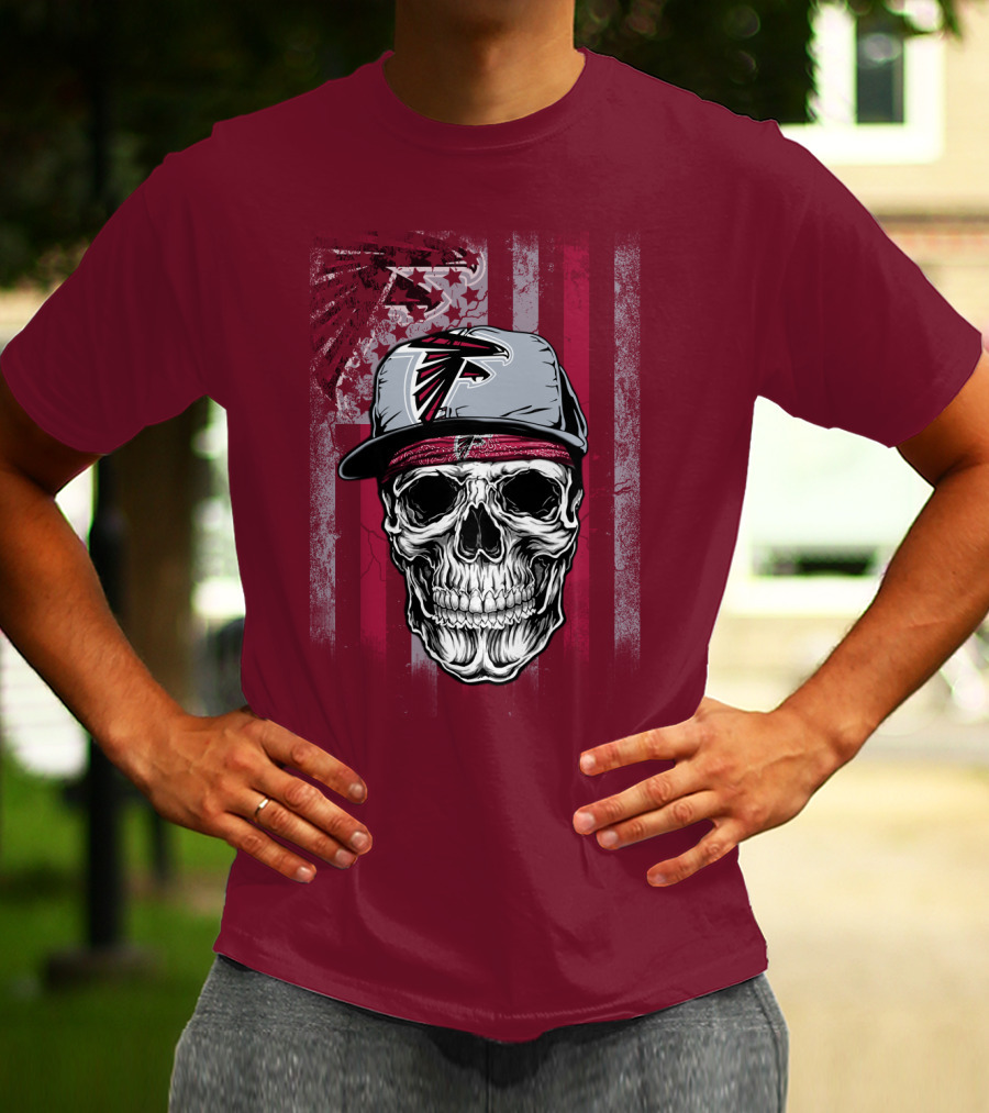 Atlanta Falcons Skull With Hat And Striped T-Shirt