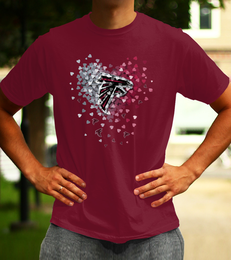 Atlanta Falcons Heart Logo With Red And Gray Hearts T-Shirt
