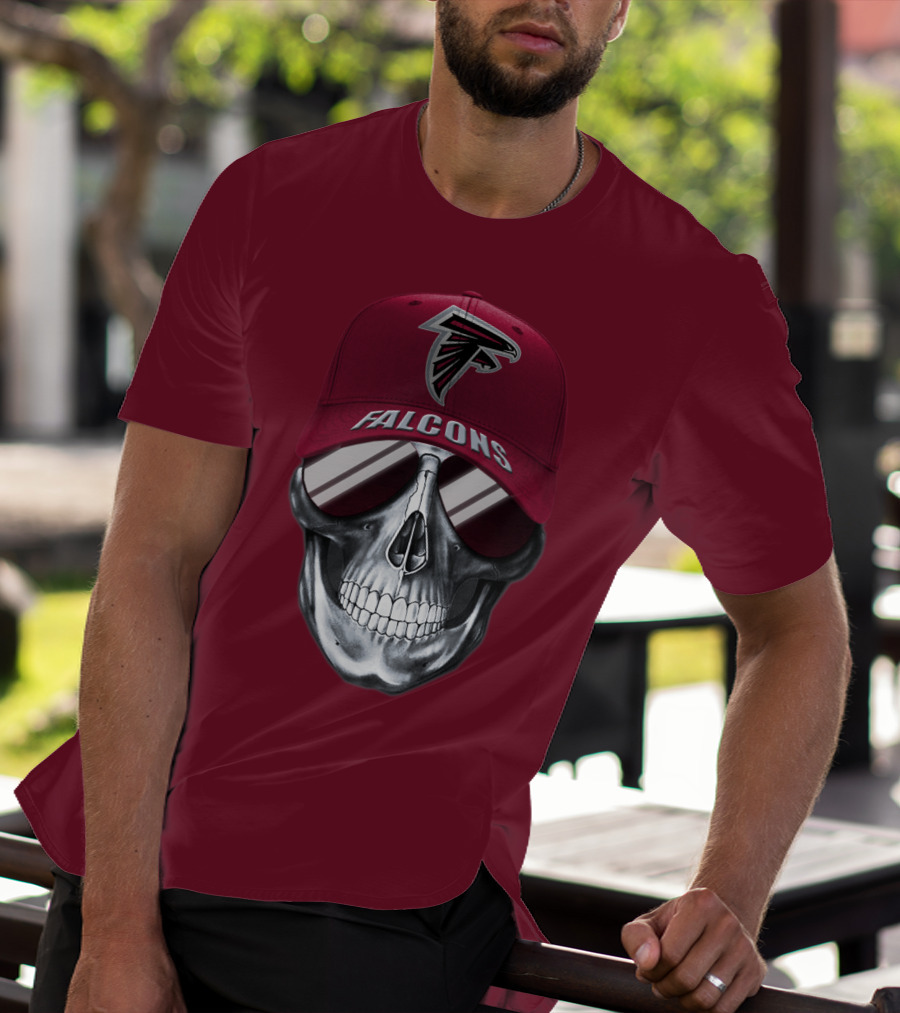 Atlanta Falcons Skull With Logo Hat And Sunglasses T-Shirt
