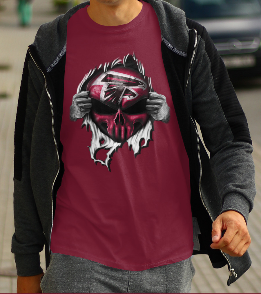 Atlanta Falcons Skull Logo Tearing T-Shirt