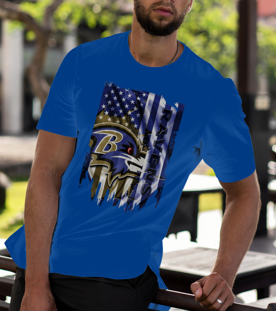 Baltimore Ravens American Flag Blend Football Team T-Shirt