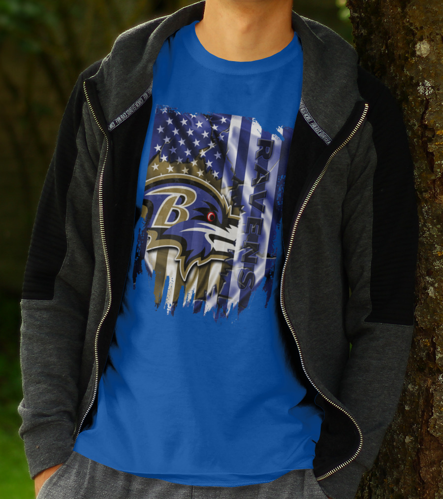 Baltimore Ravens American Flag Blend Football Team T-Shirt