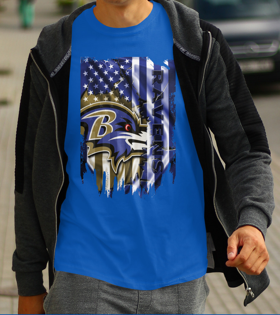 Baltimore Ravens American Flag Blend Football Team T-Shirt