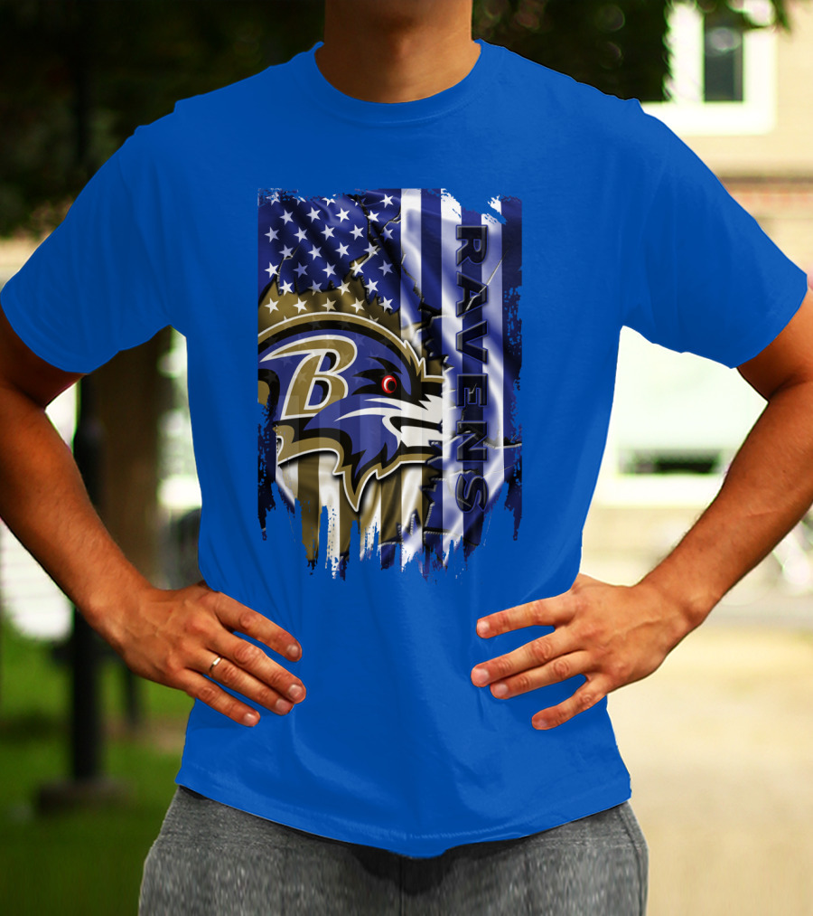 Baltimore Ravens American Flag Blend Football Team T-Shirt