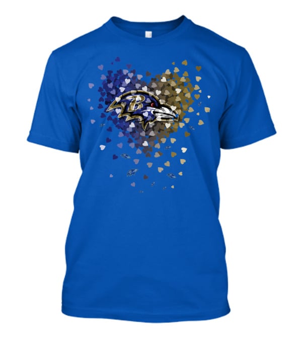 Baltimore Ravens Heart Design With Logo And Multicolored Hearts T-Shirt