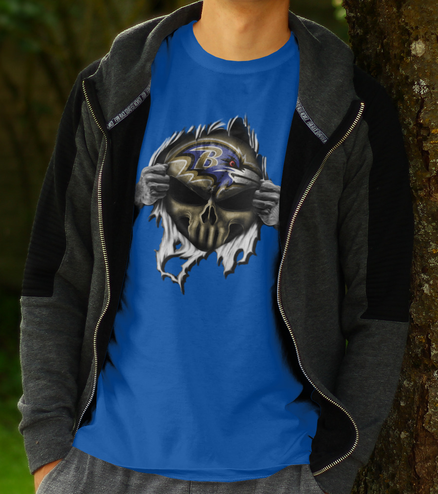 Baltimore Ravens Skull Logo Tear Reveal T-Shirt