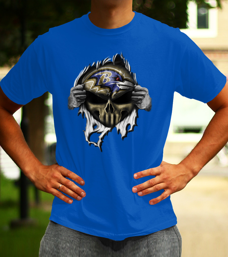 Baltimore Ravens Skull Logo Tear Reveal T-Shirt