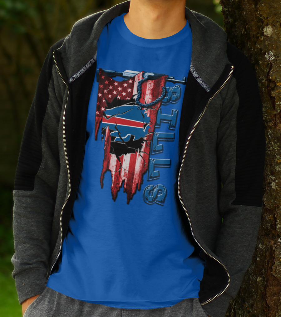 Buffalo Bills American Flag Chain Blue Logo Theme T-Shirt
