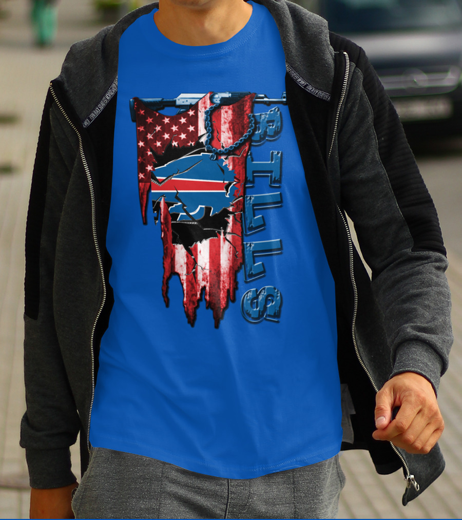 Buffalo Bills American Flag Chain Blue Logo Theme T-Shirt