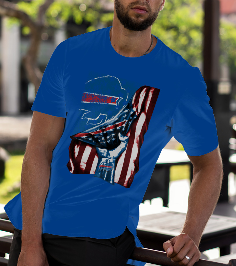 Buffalo Bills Patriotic Flag Fist With Team Logo And Silhouette T-Shirt