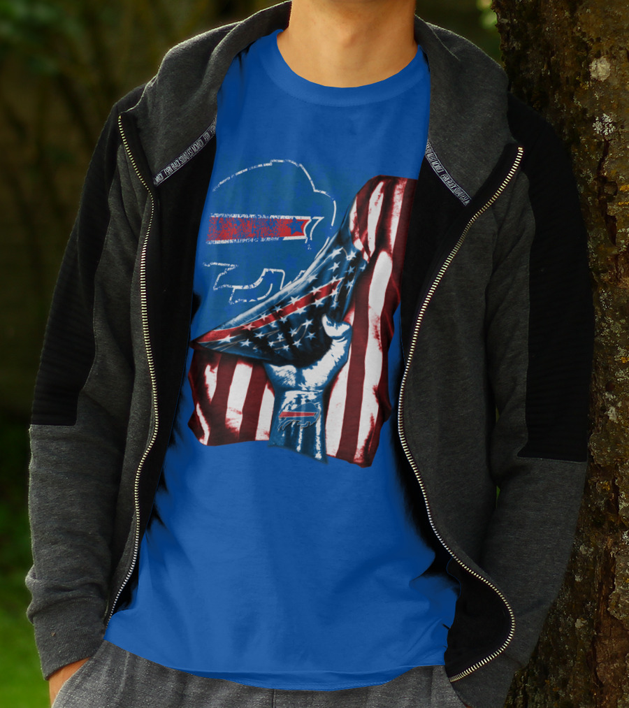 Buffalo Bills Patriotic Flag Fist With Team Logo And Silhouette T-Shirt