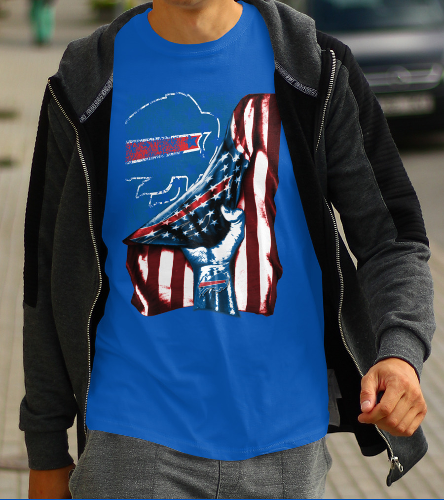Buffalo Bills Patriotic Flag Fist With Team Logo And Silhouette T-Shirt
