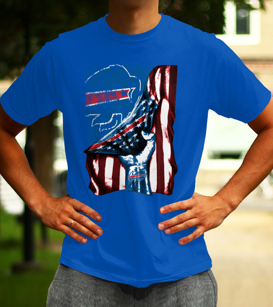Buffalo Bills Patriotic Flag Fist With Team Logo And Silhouette T-Shirt