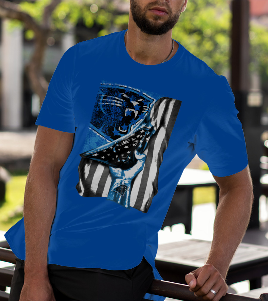 Carolina Panthers American Flag Hand Blue Graphic Fan Merchandise T-Shirt