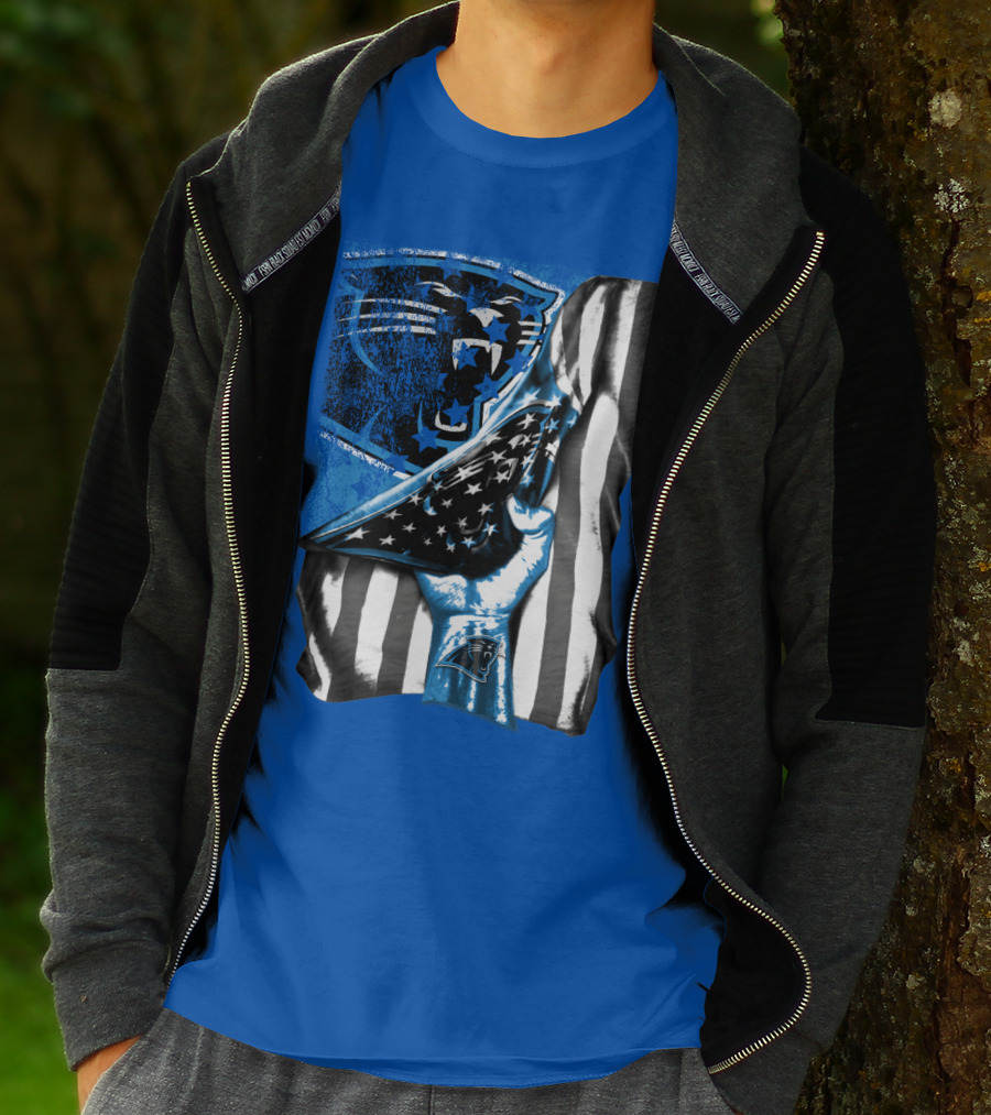Carolina Panthers American Flag Hand Blue Graphic Fan Merchandise T-Shirt