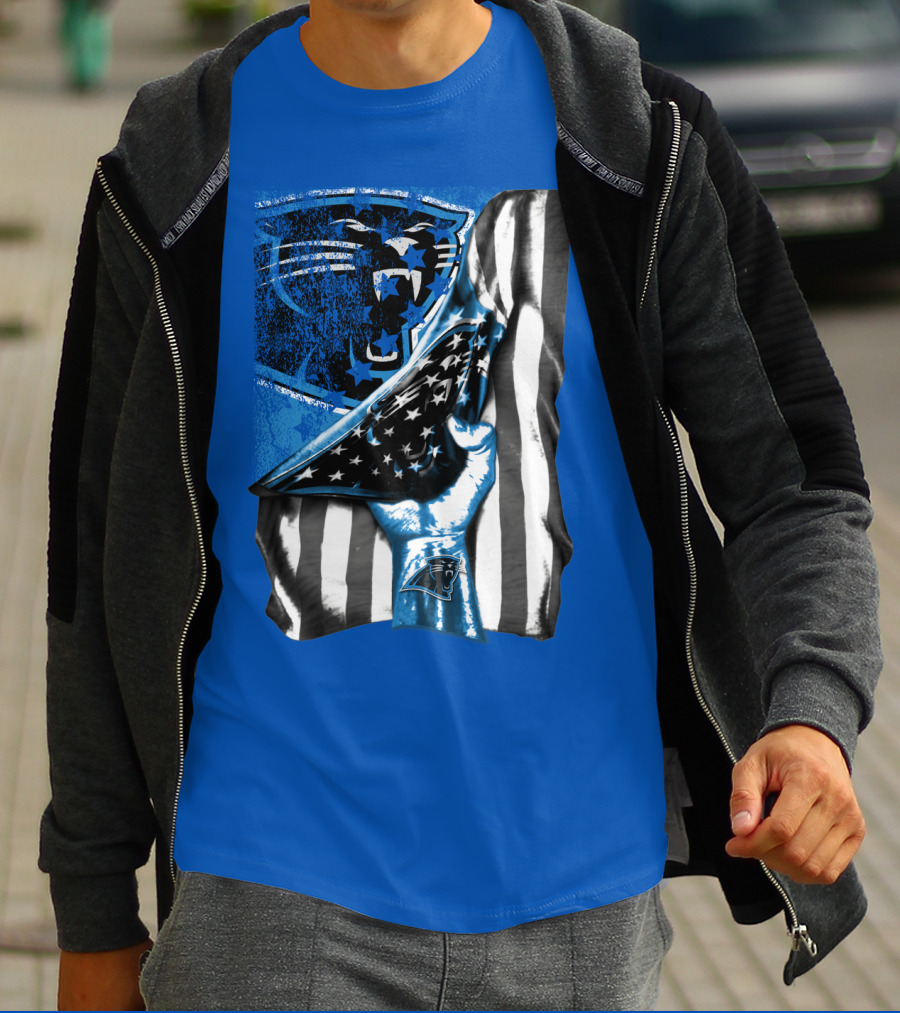 Carolina Panthers American Flag Hand Blue Graphic Fan Merchandise T-Shirt