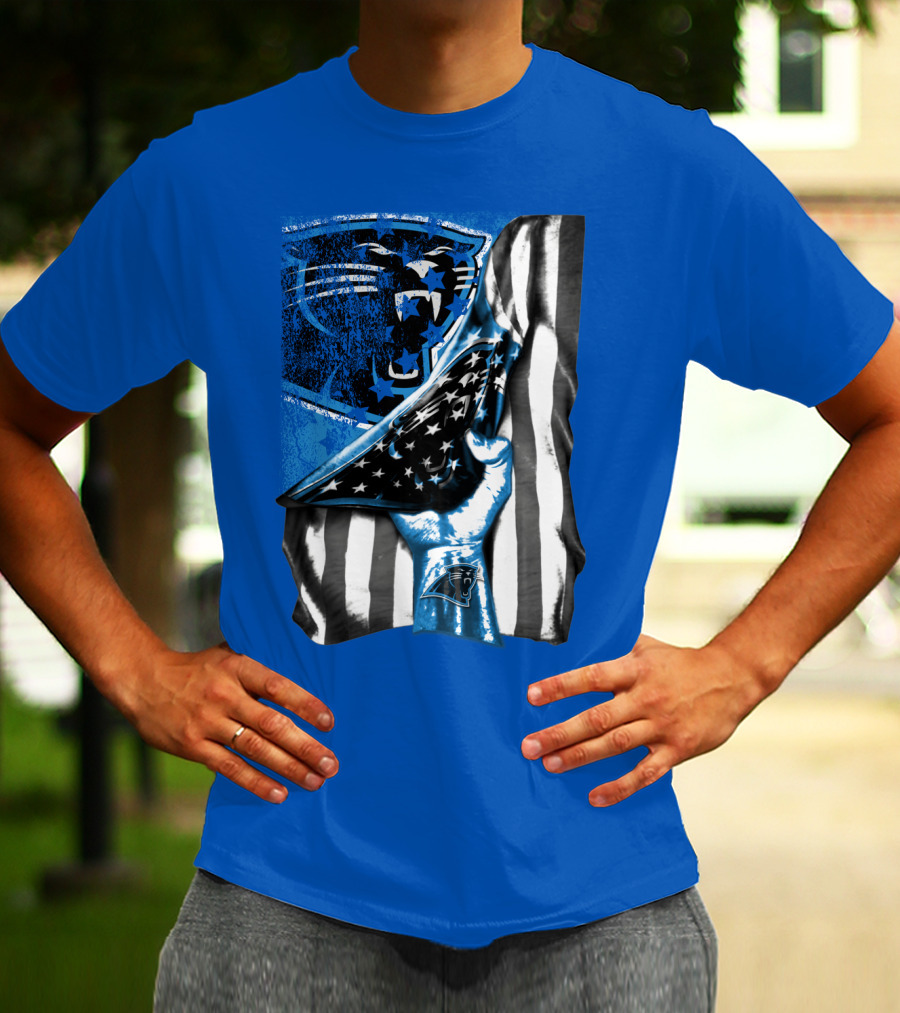 Carolina Panthers American Flag Hand Blue Graphic Fan Merchandise T-Shirt