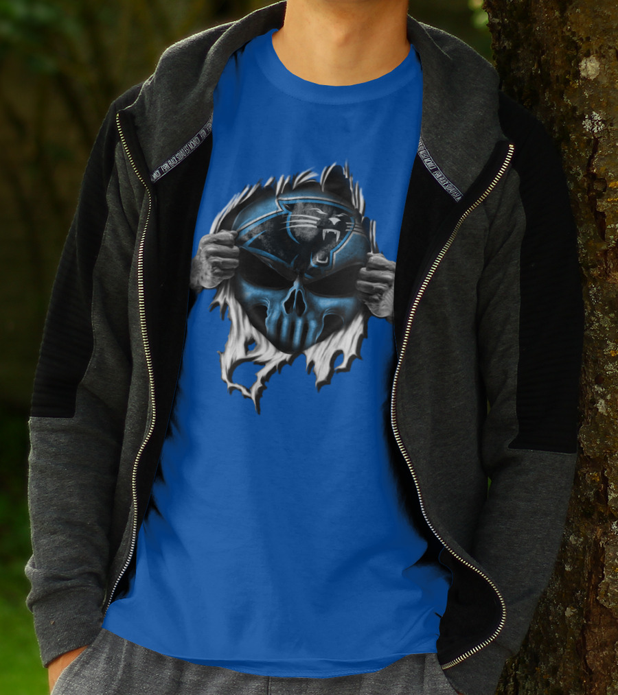Carolina Panthers Skull Logo Rip T-Shirt