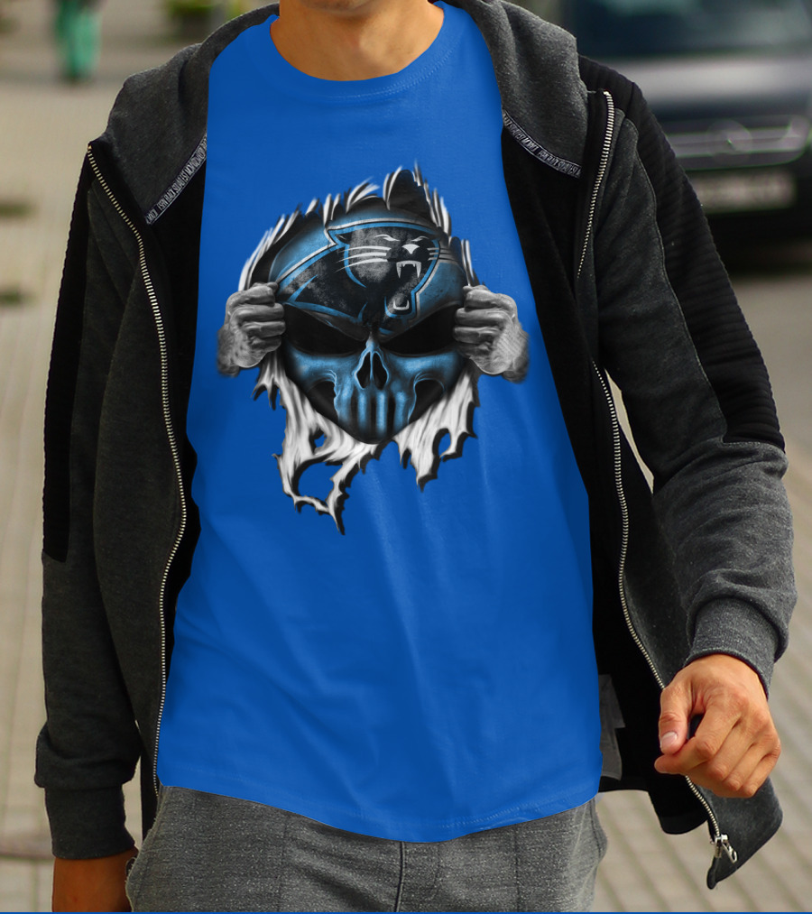 Carolina Panthers Skull Logo Rip T-Shirt