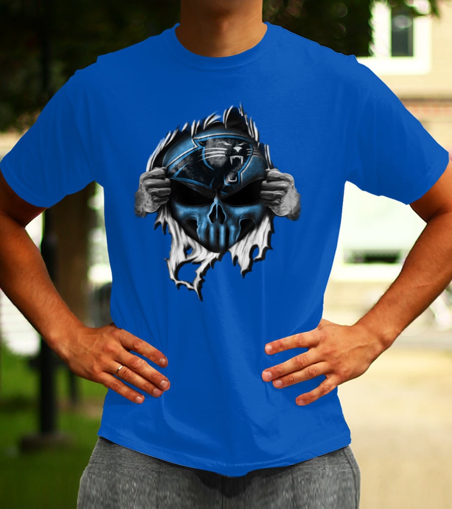 Carolina Panthers Skull Logo Rip T-Shirt