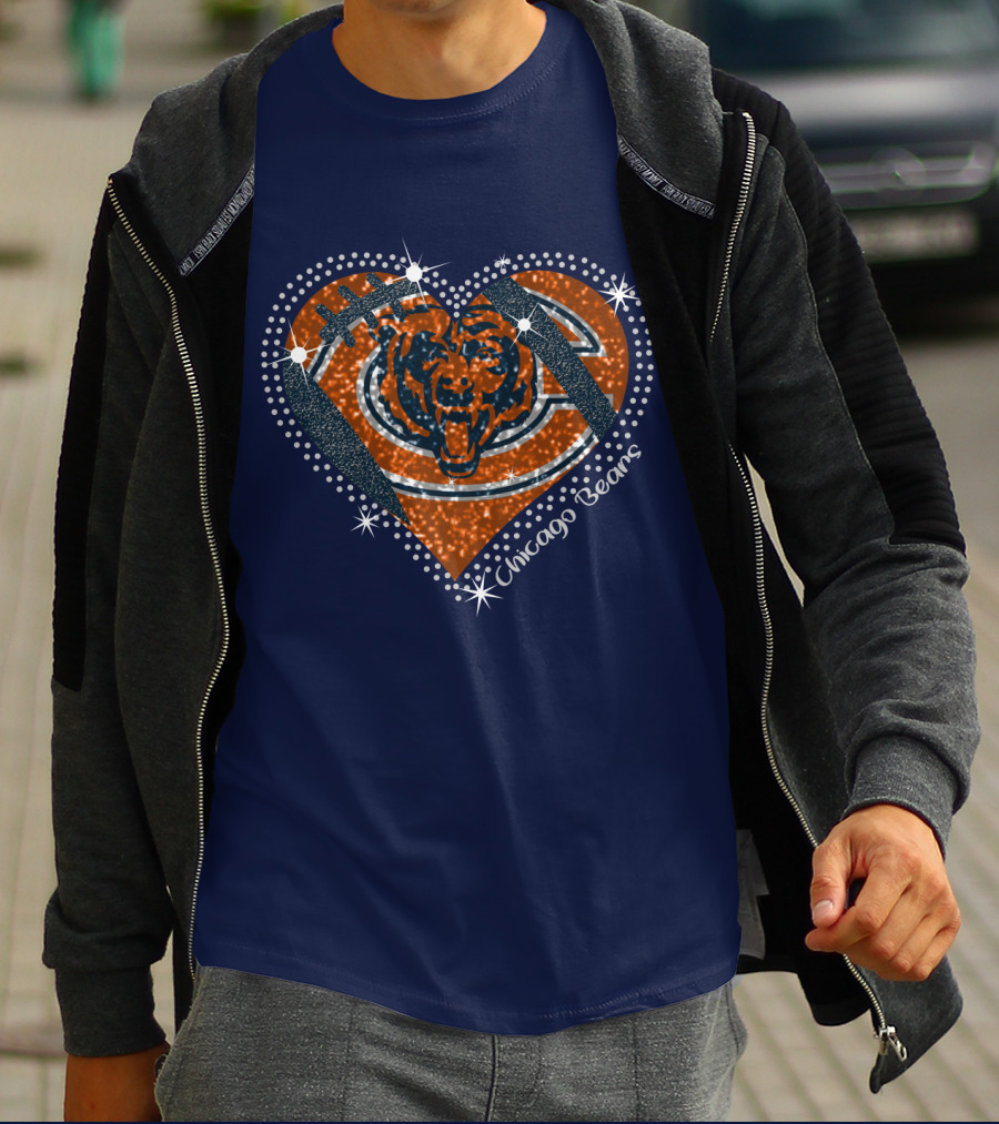 Chicago Bears Heart Logo Football Sparkle T-Shirt