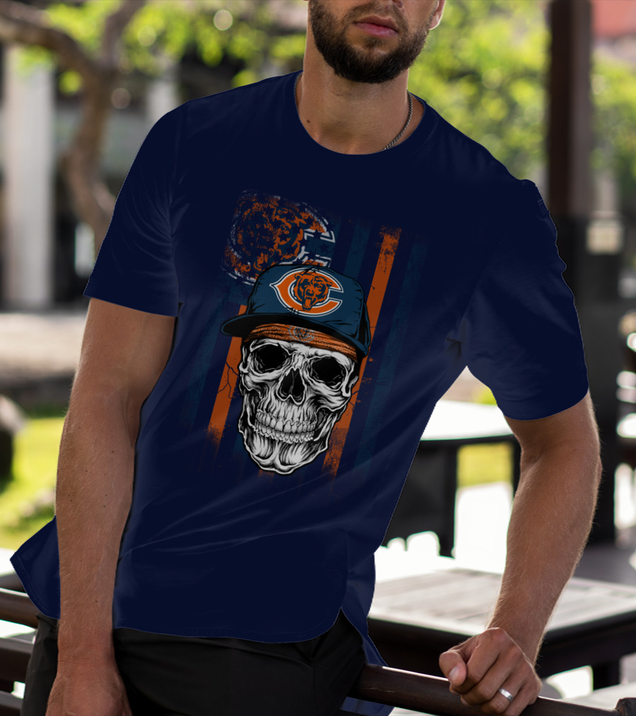 Chicago Bears Skull With Cap And Stripes T-Shirt
