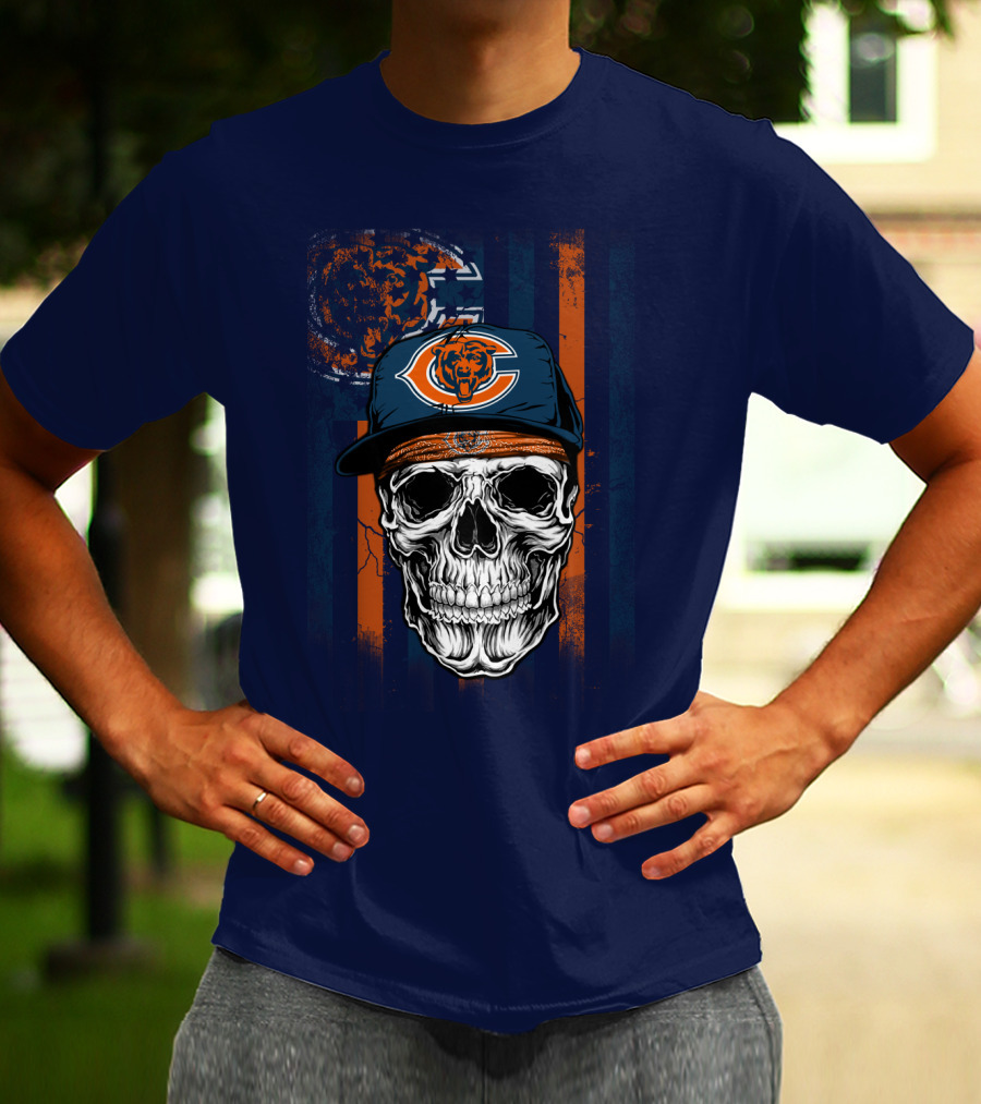Chicago Bears Skull With Cap And Stripes T-Shirt
