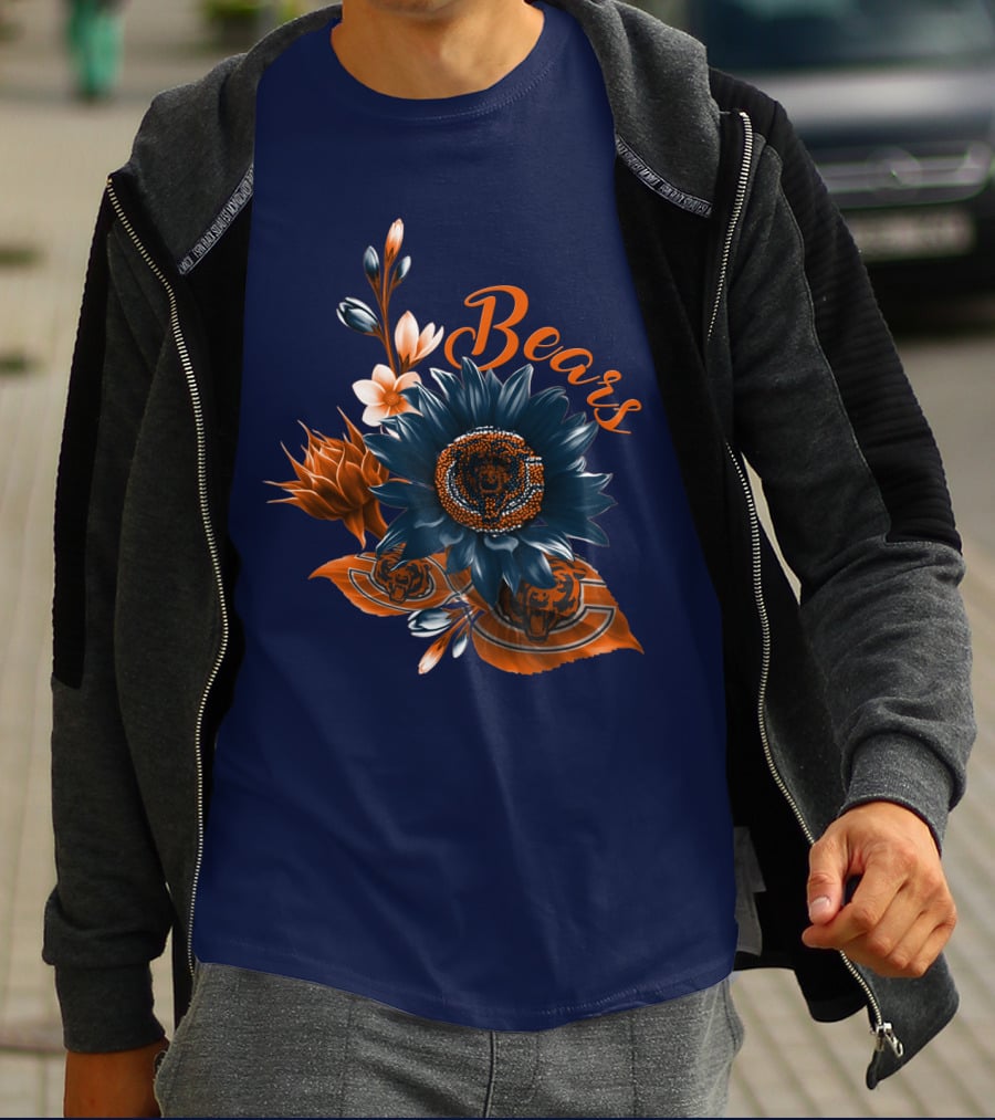 Bears Floral Design With Chicago Bears T-Shirt