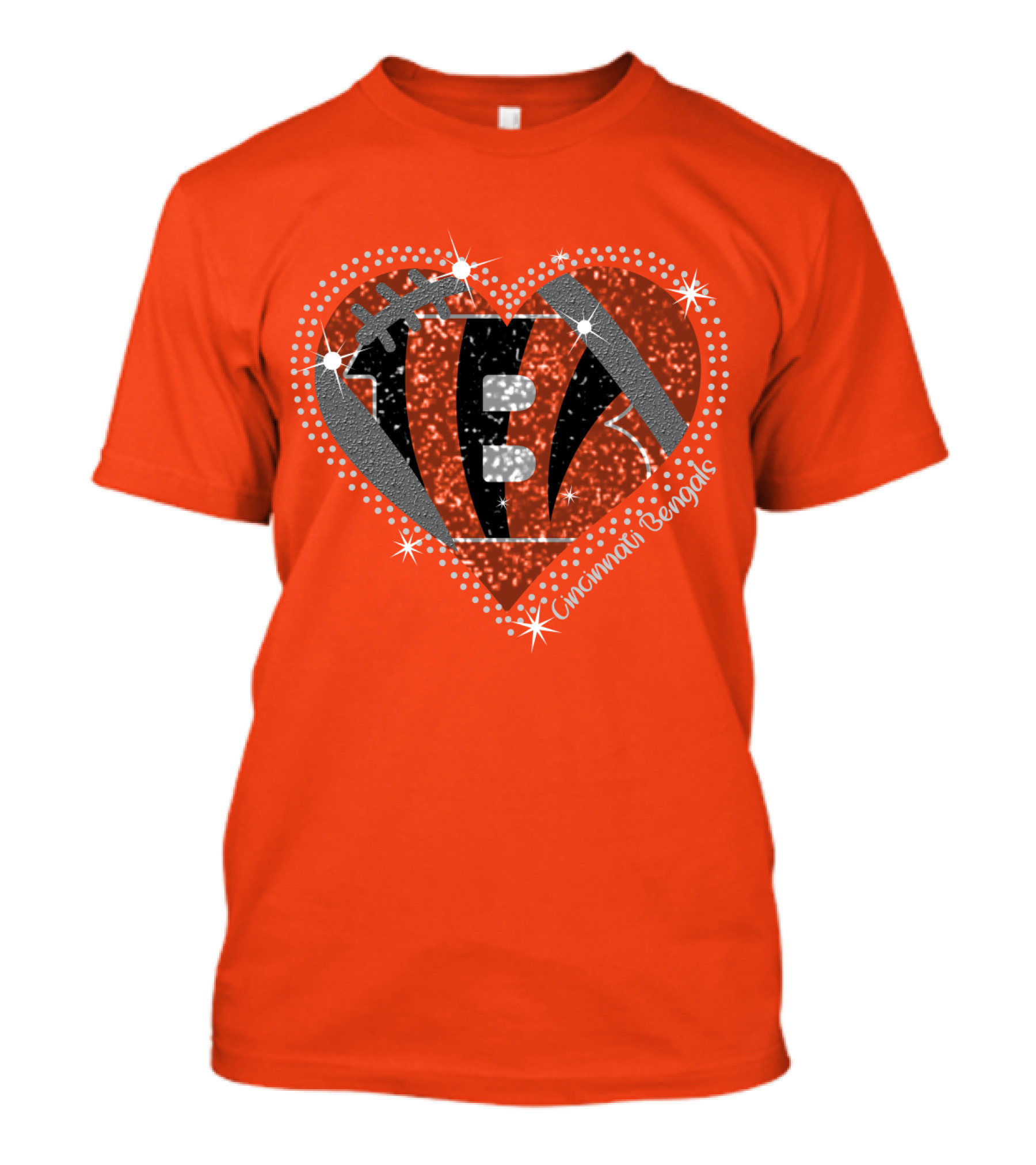 Cincinnati Bengals Heart Sparkle Football T-Shirt