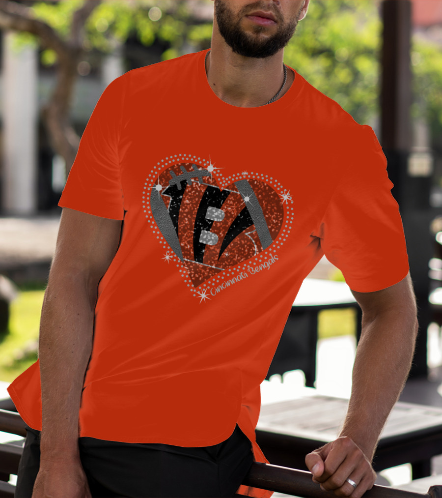 Cincinnati Bengals Heart Sparkle Football T-Shirt