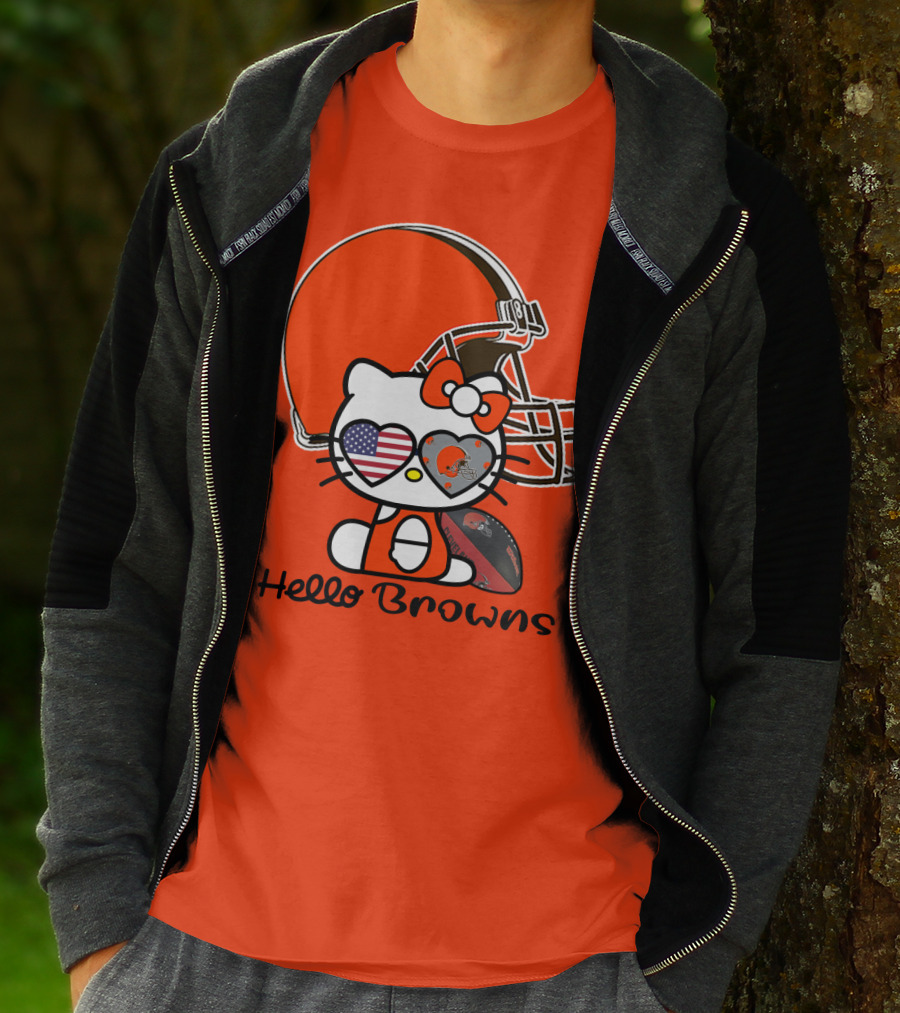 Hello Browns Cleveland Browns Football Helmet Heart Glasses T-Shirt