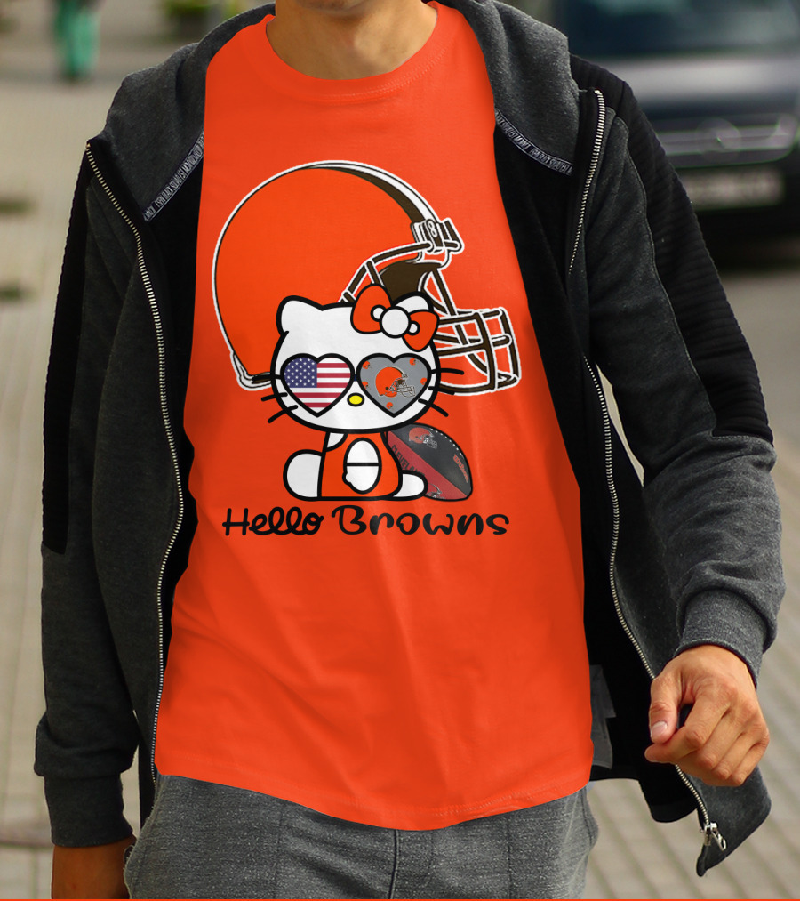 Hello Browns Cleveland Browns Football Helmet Heart Glasses T-Shirt