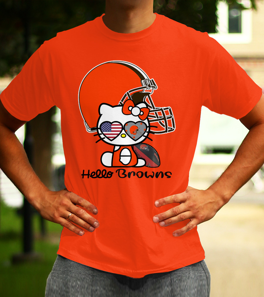 Hello Browns Cleveland Browns Football Helmet Heart Glasses T-Shirt