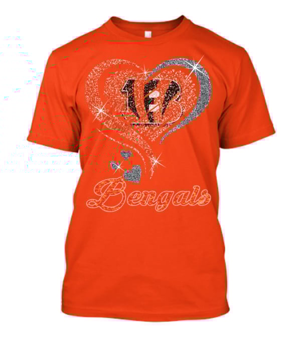 Bengals Heart Sparkle B Stripes Glitter T-Shirt