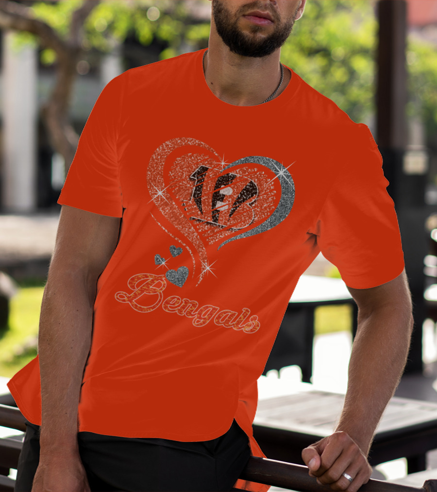 Bengals Heart Sparkle B Stripes Glitter T-Shirt