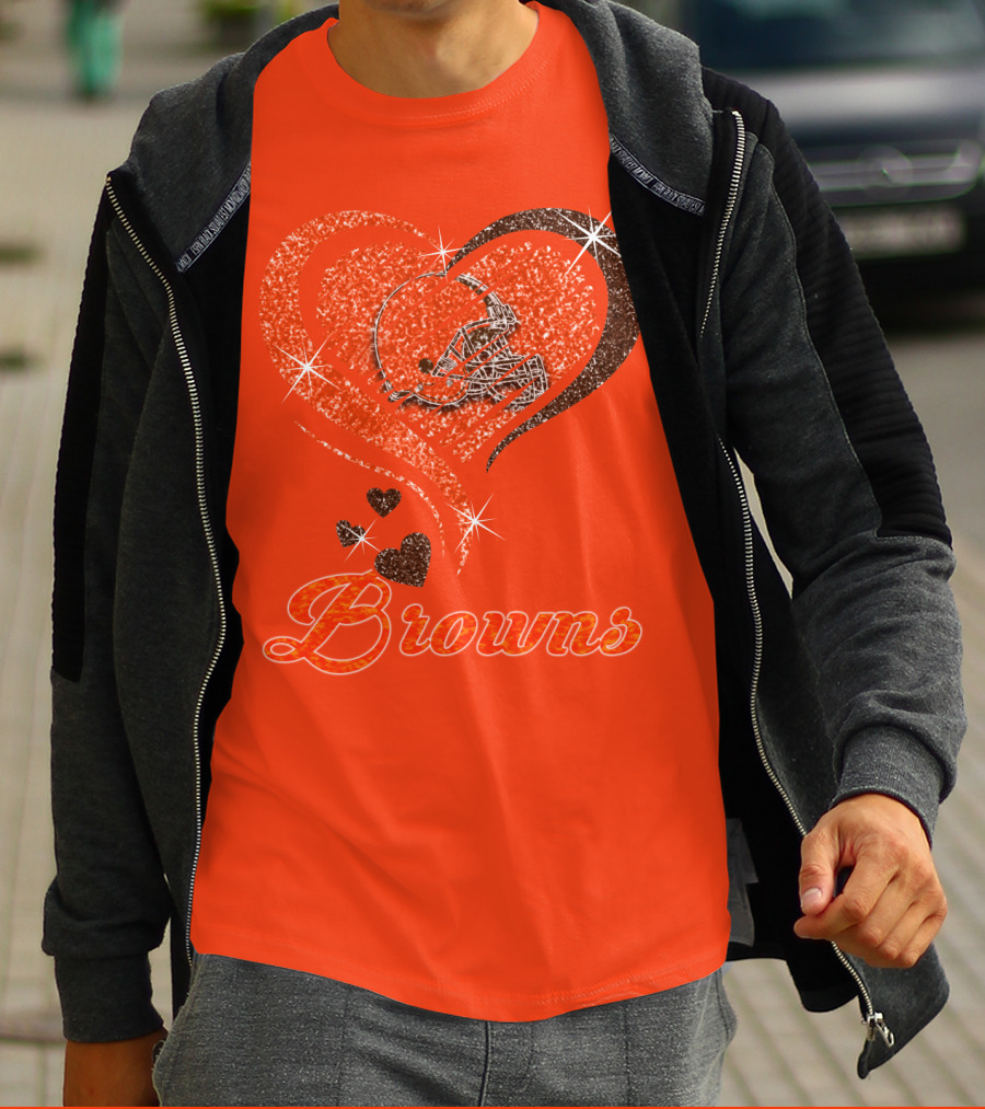 Browns Heart Helmet Sparkle Design Orange T-Shirt