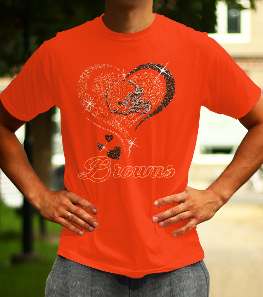 Browns Heart Helmet Sparkle Design Orange T-Shirt