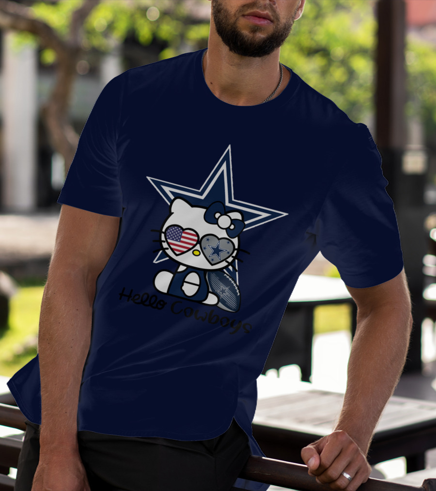 Hello Cowboys Dallas Cowboys Star American Flag Football T-Shirt
