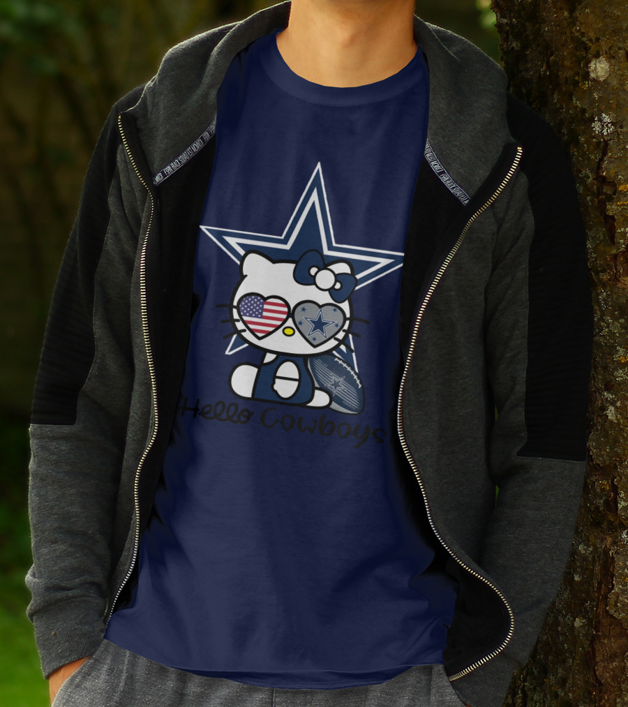 Hello Cowboys Dallas Cowboys Star American Flag Football T-Shirt