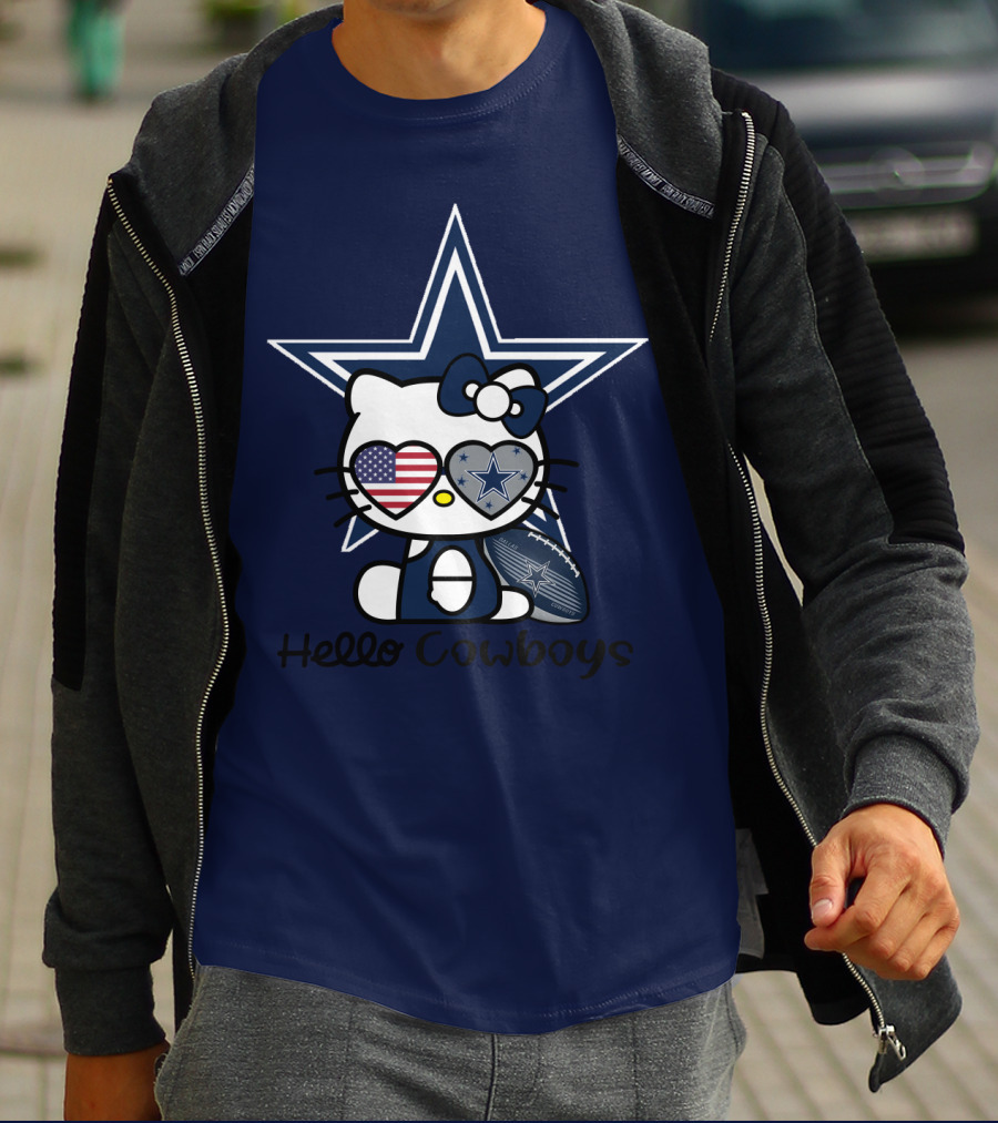 Hello Cowboys Dallas Cowboys Star American Flag Football T-Shirt