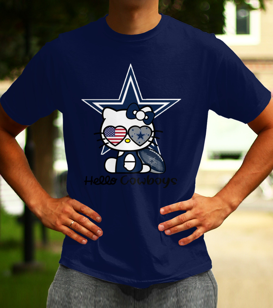 Hello Cowboys Dallas Cowboys Star American Flag Football T-Shirt