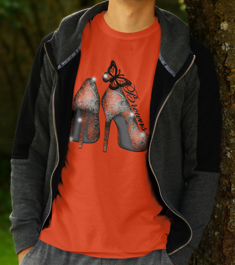 Cleveland Browns High Heels Butterfly Sparkle T-Shirt