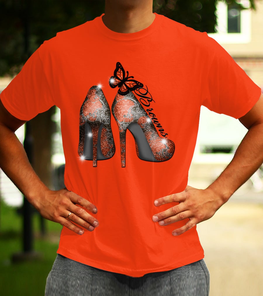 Cleveland Browns High Heels Butterfly Sparkle T-Shirt