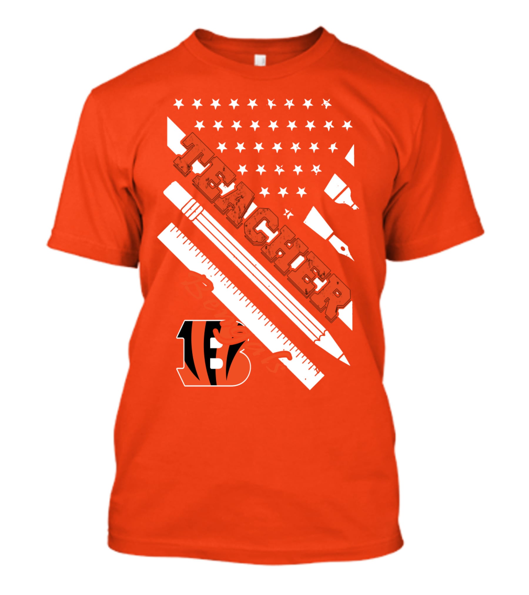 Cincinnati Bengals Teacher Stars Stripes Ruler T-Shirt