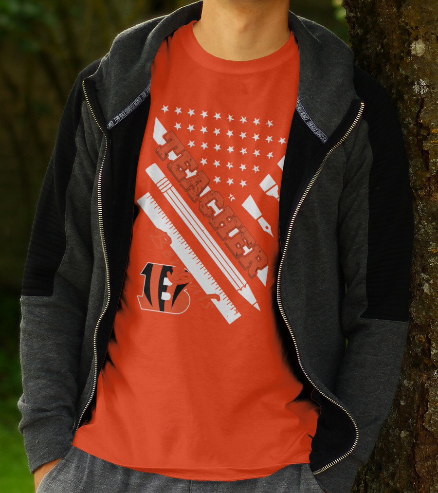 Cincinnati Bengals Teacher Stars Stripes Ruler T-Shirt
