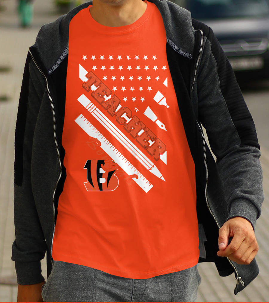 Cincinnati Bengals Teacher Stars Stripes Ruler T-Shirt
