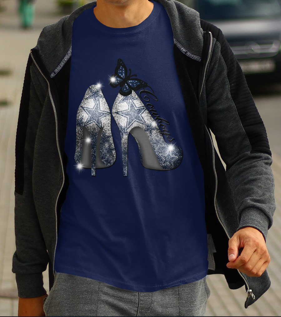 Dallas Cowboys Heels And Butterfly Sparkle Stars T-Shirt